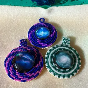 Cosmic Spiral Beaded Necklace Pendants - Native American Beadwork