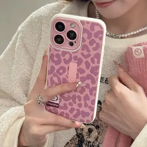 Fashion Aesthetic Leopard Puppy Tag Pattern Invisible Ring Holder Phone Case, Shockproof Phone Protective Cover, Phone Accessories Compatible with iPhone 16 15 14 13 12 11 Pro Max, Casing, Smartphone