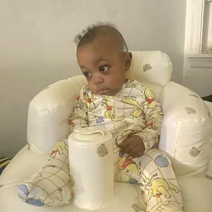 Inflatable Baby Chair with Tray for Babies 3 Months & Up, Blow Up Baby Seat with Built in Air Pump, Sit Me Up Floor Baby Seats for Infants for Sitting Up - Bear Head with Tray