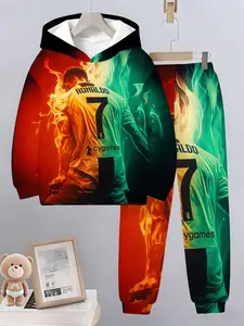 Cristiano Ronaldo Inspired Sporty Hoodie Set, Flame Contrast, Fitted Casual Style, Perfect for Football Fans