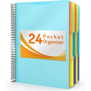 24 Pocket Project Organizer - 1/3-Cut Tab Binder Organizer with Sticky Labels, Multi Pocket Folder & Zipper Pouch, Office Supplies
