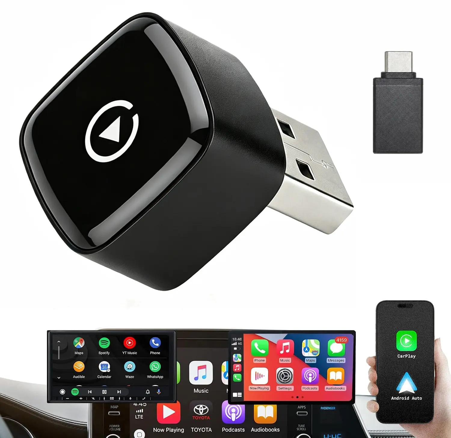 Wireless CarPlay Adapter - Plug & Play for Cars, Convert Wired to Wireless CarPlay or Android Auto, Ultra-Compact Design, Fast Auto-Reconnect, Lag-Free Performance, Universal Compatibility, Car Interior Accessories, Auto Parts Accessories