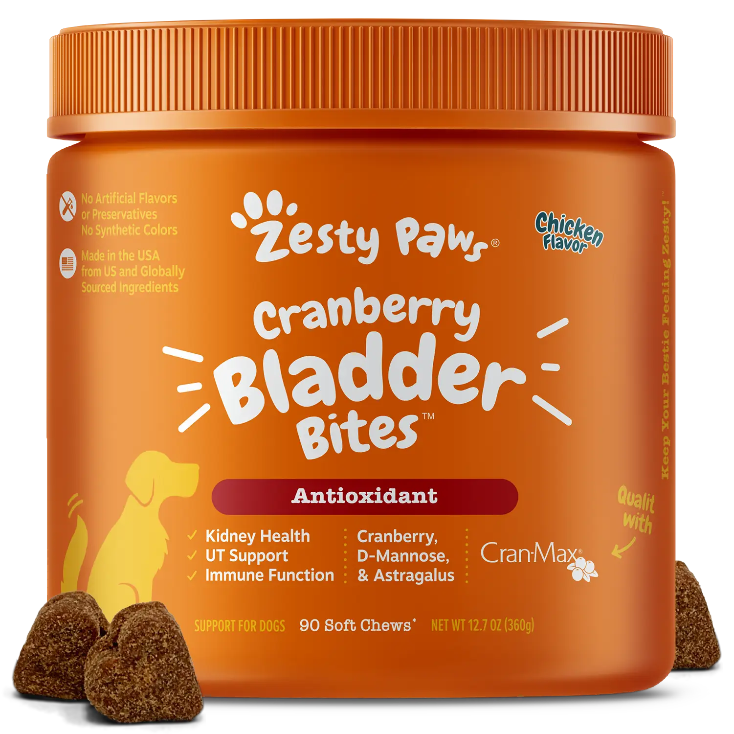 Zesty Paws Cranberry Bladder Bites for Dogs, Urinary Tract Health and Bladder Control Support for Dogs, Soft Chew Pet Treats