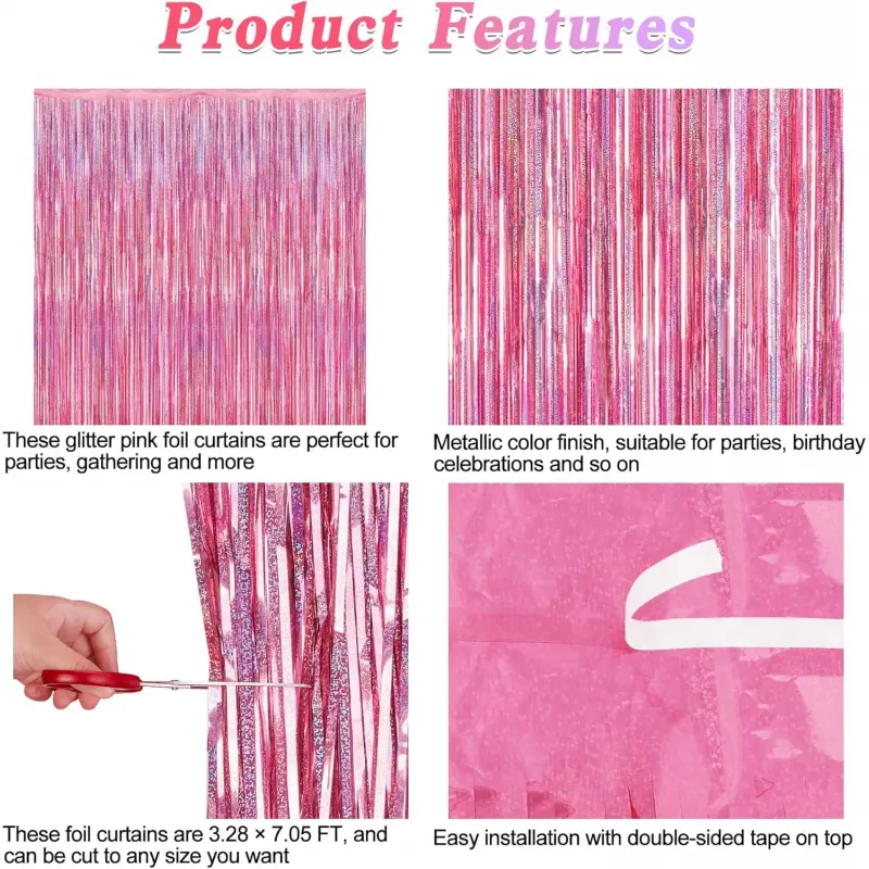 2 Pack Glitter Pink Backdrop, 3.28 FT x 7.05 FT Birthday Party Decorations, Pink Fringe Curtains Foil Streamer Tinsel, Pink Curtains Photo Backdrop Happy Birthday Valentines Day Backdrop 2 Pack Glitter Pink Backdrop, 3.28 FT x 7.05 FT Birthday Party Decorations, Pink Fringe Curtains Foil Streamer Tinsel, Pink Curtains Photo Backdrop Happy Birthday Valentines Day Backdrop