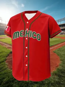 Men's baseball sport shirt - Red V-neck short-sleeved, loose-fit casual sportswear, suitable for training and daily wear, baseball shirt, Apparel Jersey