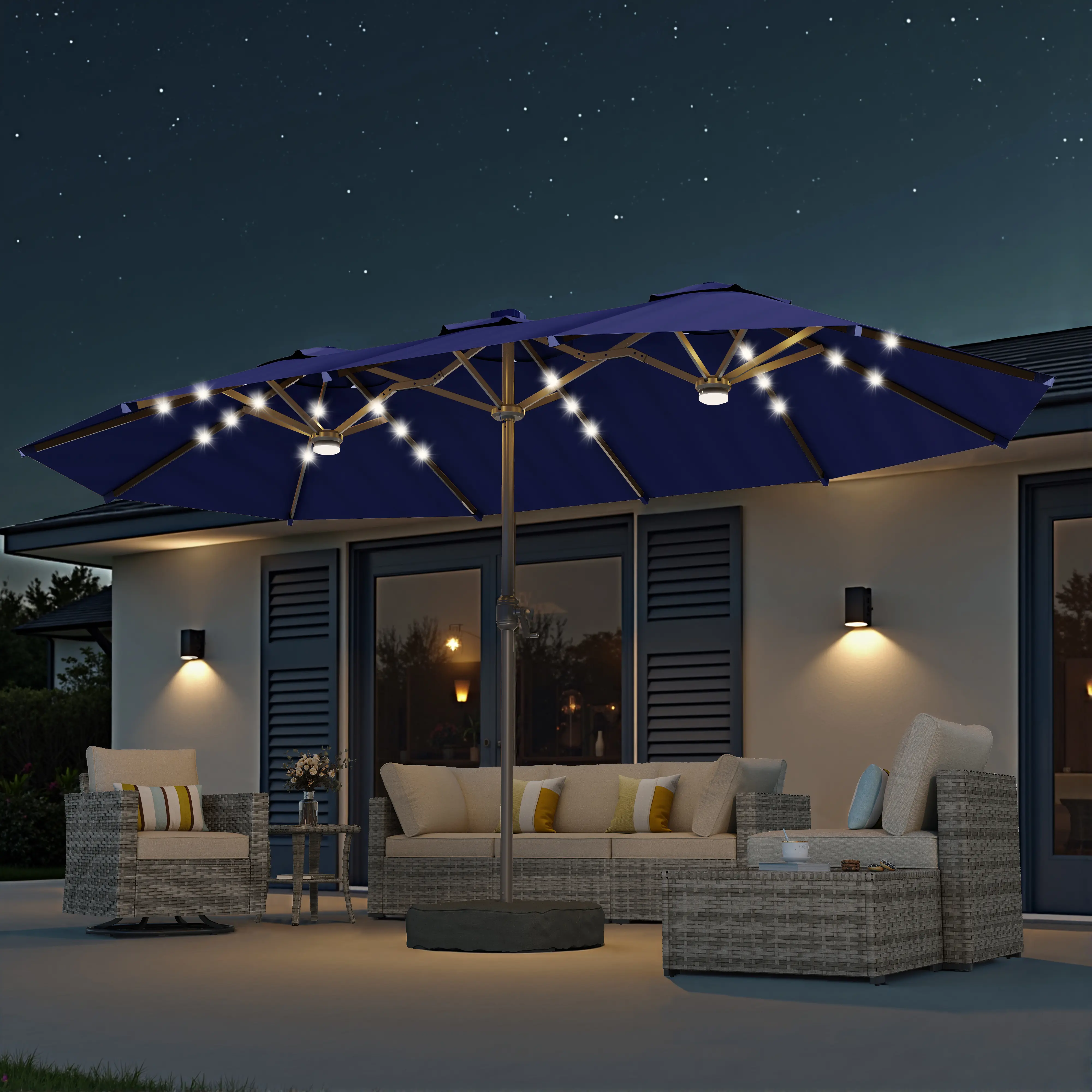 Dark Blue With Solar Warm Lights