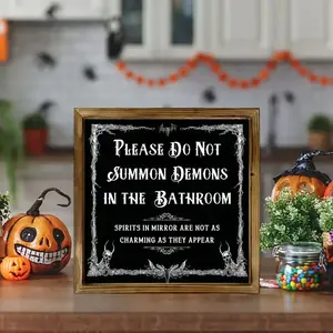 Rustic Wooden Halloween Sign, Funny Quote 'please Do Not Summon Demons', Durable, Fade-Resistant Gothic Decor, Novelty Decor, Perfect for Home & Bathroom Walls