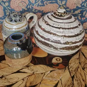 3-Piece Vintage Studio Stoneware Pottery Set, Stunning Vintage Condition
