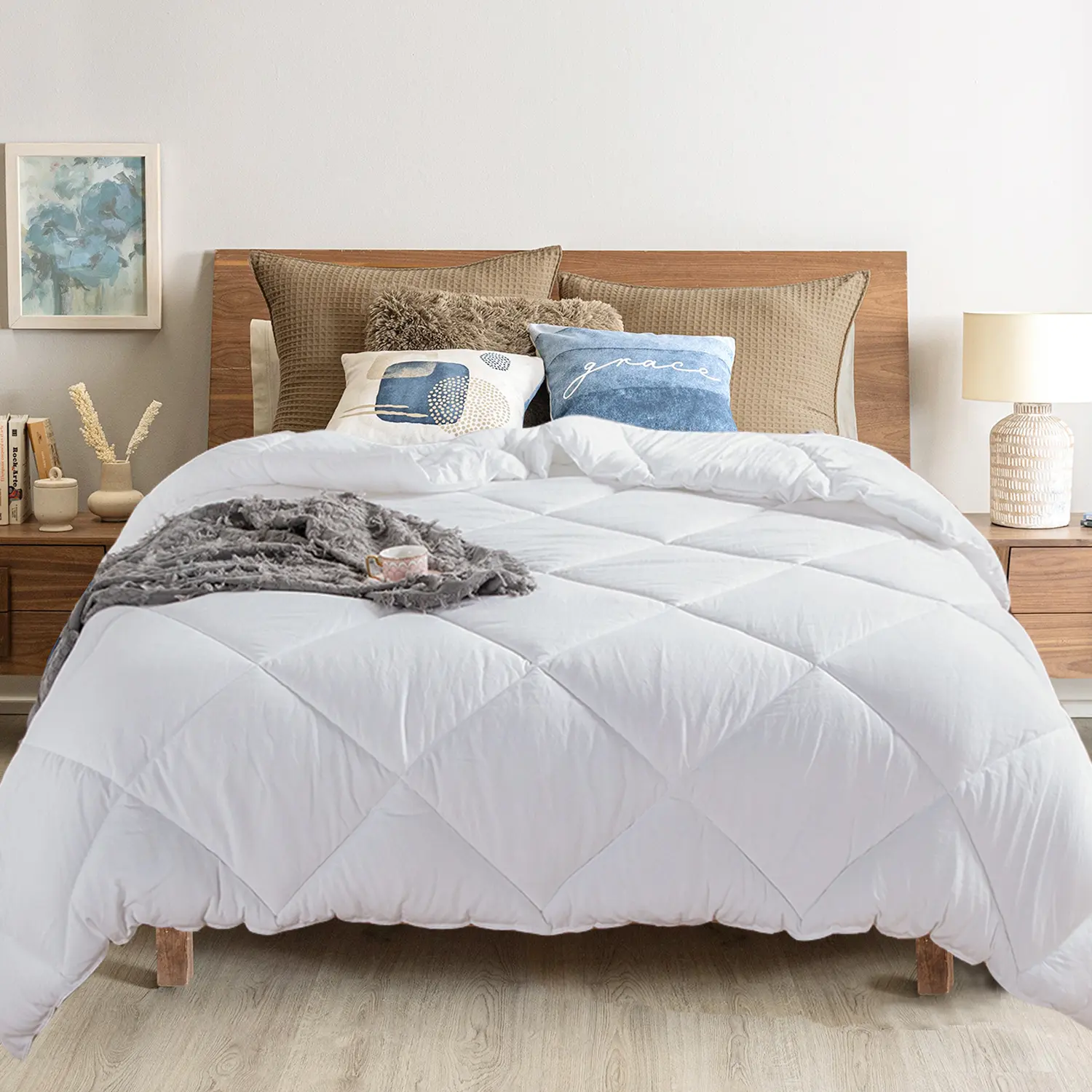Kasentex Fiber Fill Down Alternative Duvet Insert - Anti-Allergy, Body-Safe, Hypoallergenic, Machine Washable Duvet, Breathable, Diamond Stitch Box Quilting, All-Season Bedding (Twin, Queen, King Sizes)
