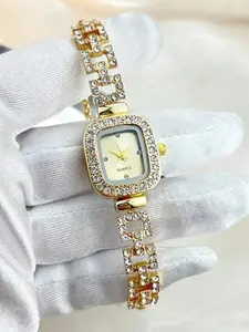 Glow jewerly Women's Square Rhinestone Decor Watch, Hip-Hop Style Quartz Wristwatch with Adjustable Strap, Elegant Square Dial Stylish Watch for All Seasons, Rhinestone Watches