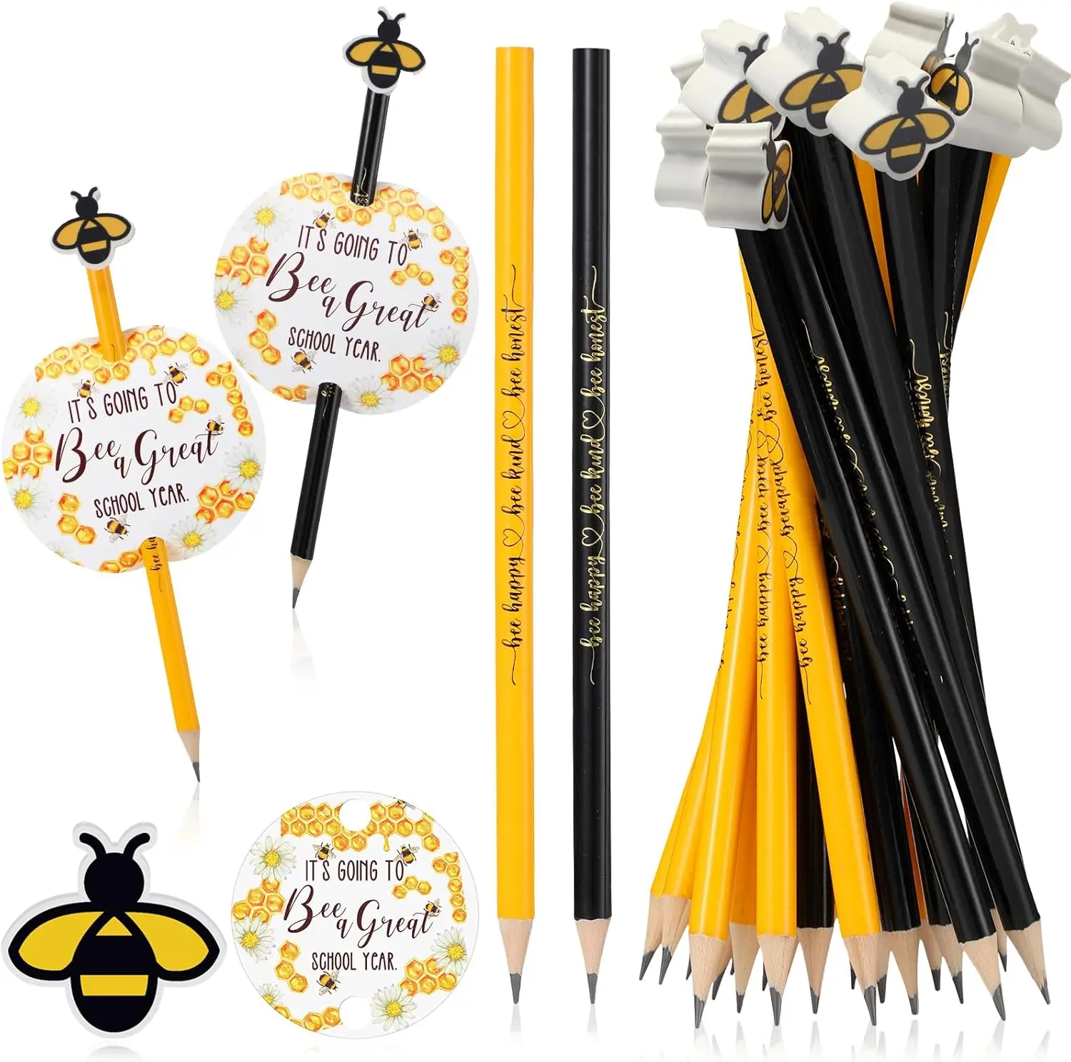 30/36/50 Pcs Back to School Gifts Birthday Pencil for Kids Classroom Party Favors Include Wooden HB Yellow Pencils with Cupcake Erasers Round Cards Smile Ribbons Teacher Reward Supplies First Day of School Essentials for Students
