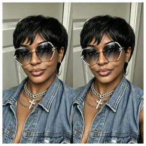 Pixie Cut Wigs Human Hair Short Hair  Wig with Bangs  Full Machine Made Glueless Wig  Perfect for Daily Wear and Fashion Wig for Black Women