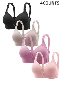 4-Piece Thin Women's Bra Set, Adjustable Straps, Lace Trim, Comfortable Breathable Wireless Bras, Full Coverage, Medium Support, All Seasons