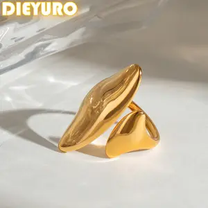 DIEYURO 316L Stainless Steel Gold Alien Irregular Adjustable Open Ring For Women New Hot Sale Ring Jewelry Glamorous Gift