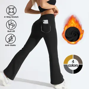 Hijesse Winter Bell-Bottoms for Women - Lifting Leggings with Cute Cat Design, Double Pocket Bell Bottoms with Velvet Belt, Warm Winter Clothes for Women Suitable for Yoga, Sports & Active Lifestyle,Comfortable Fit for Leisure Fitness