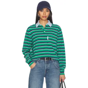 HOMMEgirls Knit Stripe Polo in Green Stripe