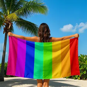 Rainbow Stripe Pattern Beach Towel, Soft Absorbent Towel for Beach Vacation, Women's Towel for Swimming Pool, Beach Towel for Women & Men