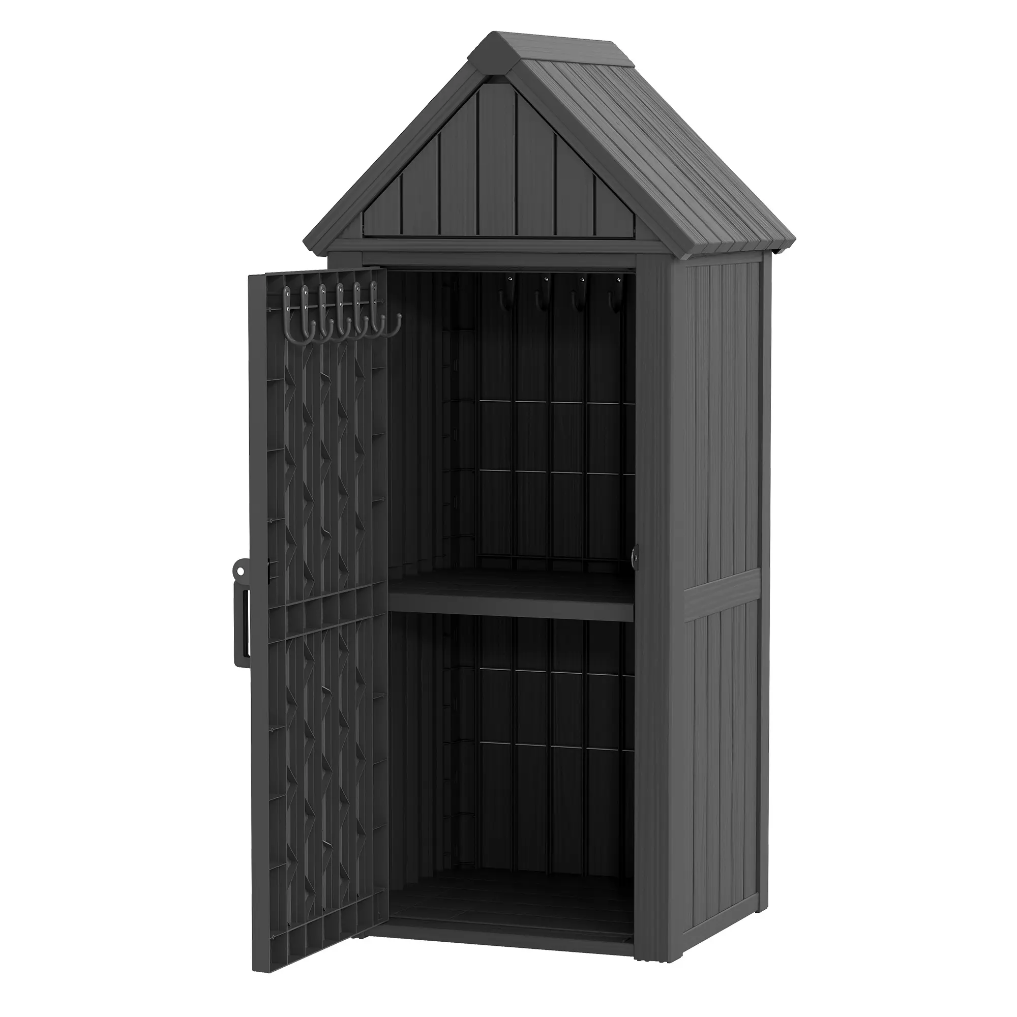 Vertical Outdoor Storage Shed Organizer - Lockable Door, Weatherproof, UV-Resistant, Dismantle-Easy Single Unit Garden Tool Cabinet for Backyard, Patio