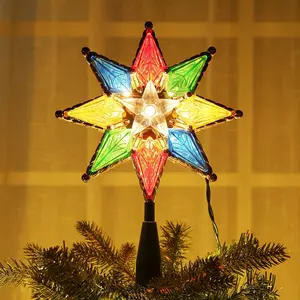Christmas Star Tree Topper 8" Lighted Double-Sided 8-Point Multi Color Xmas Tree Topper with 10 Warm Lights 120V UL Certified Tree Star for Christmas Tree Party Home