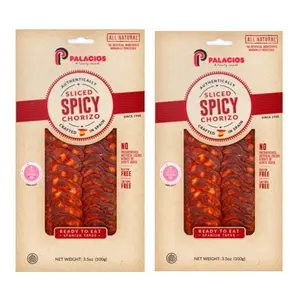 Palacios Authentic Sliced Chorizo, 3.5oz, Pack of 2 - Spicy, Flavorful Tapas Pantry Food with Ambient Storage, Rich in Flavor