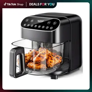 Kismile 5 Quart Visible Glass Air Fryer, Kitchen Air Fryer, 8 Smart Preset Modes, High Borosilicate Clear Basket, Non-Toxic & PFSA-Free, Dishwasher Safe, Perfect for Whole Chicken, Wings, Fries,Steak & More