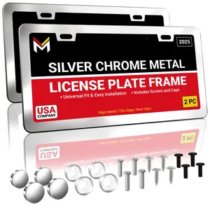 Chrome License Plate Frame For Men | 2 Pack Frames Women Metal Car Holder Cover Porta Placas Para Auto Licence