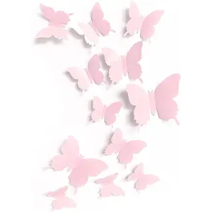 Cute Pink Butterfly Wall Decor 24 pcs, Girls Room Wall Decals, Danish Pastel Aesthetic Butterflies Stickers for Nursery Decorations, Baby Toddler Room Decor for Girls
