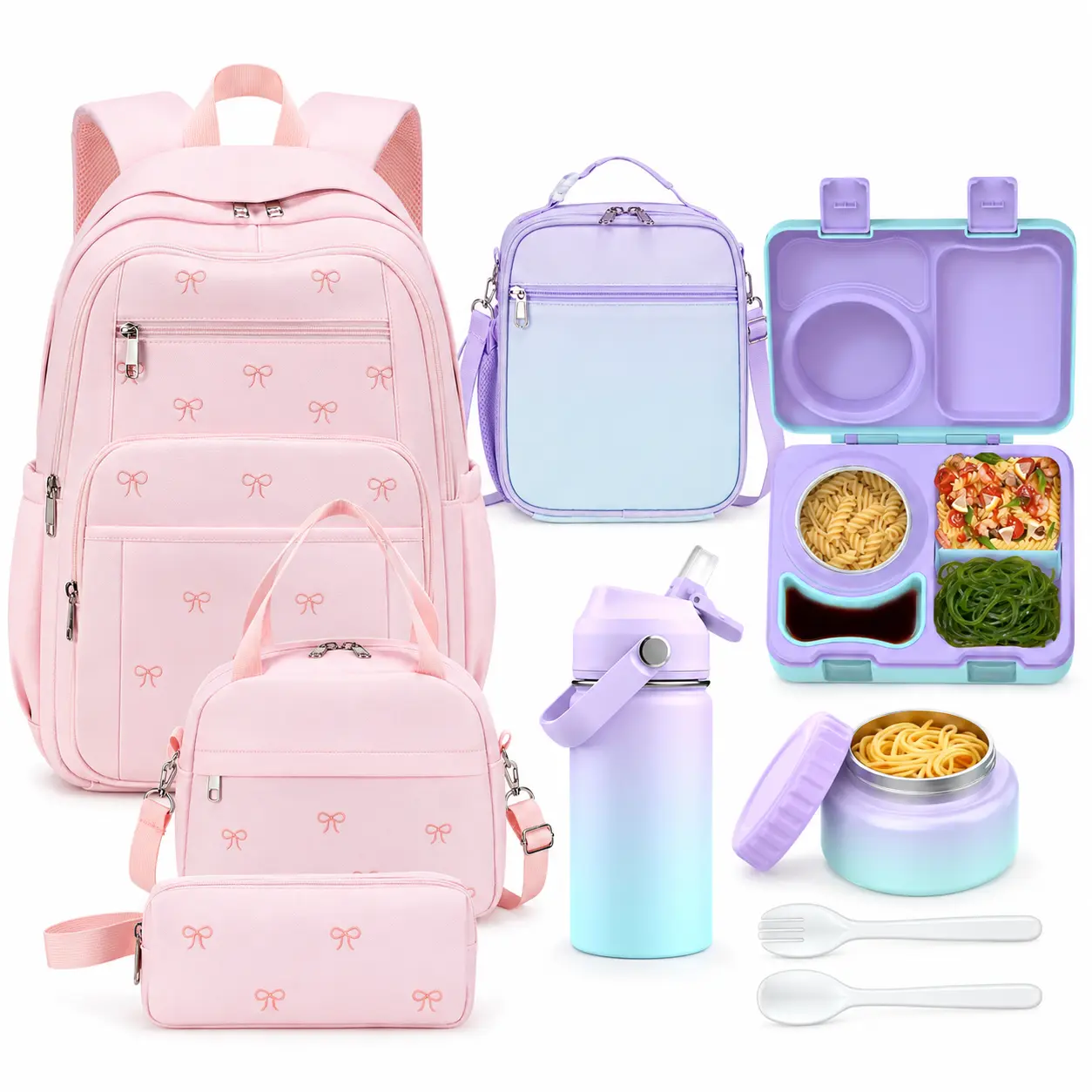 SIMILOVE Girls Embroidered Bookbag Set - 3PCS Back to School Backpack with Padded Strap, Compact Insulated Layer Lunch Bag & Pencil Case, Cute School Bag for Elementary Students,sohochic