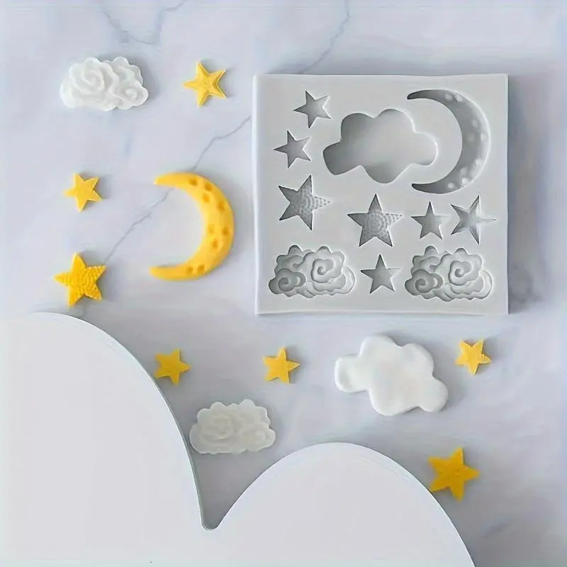 1pc, Moon Star Cloud Cake Decoration Mold Silicone Baking Mold - Create Stunning Moon, Star, and Cloud Candy Decorations for DIY Cakes and Baked Goods - Perfect Kitchen Gadget for Home Bakers and Pastry Chefs - Silicone Molds