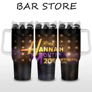 [Bar] Miley - Hannah Montana 20th Anniversary 40oz Stainless Steel Tumbler with Handle – Smilers Music Fan Insulated Mug, Hannah Montana Series Style Cup, Leakproof Travel Gift