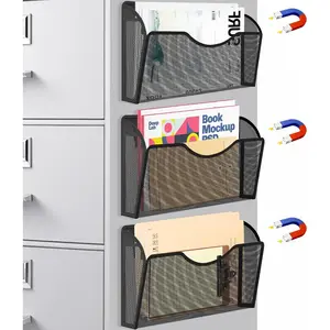 Magnetic File Holder 3 Pockets File Folder Organizer, Office Hanging Magazine Rack for File Cabinets, Magnetic Paper Holder, No Drilling Mail Organizer for Refrigerator, Whiteboard, Office, Kitchen