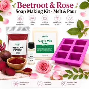 Beetroot Powder & Rose Essential Oil Goat’s Milk Melt & Pour Soap Making Kit | DIY Handmade Soap Set with Silicone Mold | Beginner-Friendly Soap Craft Kit