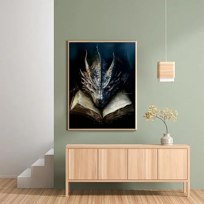 5D DIY Full Drill Square Diamond Painting Kit Fantasy Dragon Reading Ancient Book Art Craft for Adults Home Wall Decor