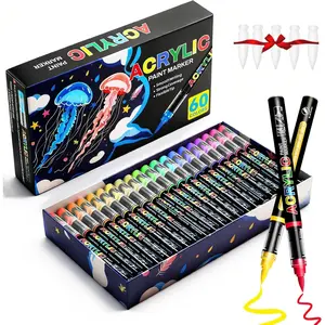 60 Colors   Markers, Soft Brush Tip   Pens,Quick-Drying   Markers for Canvas, Rock Painting, , Stone, Glass, Ceramic, Fabric Painting