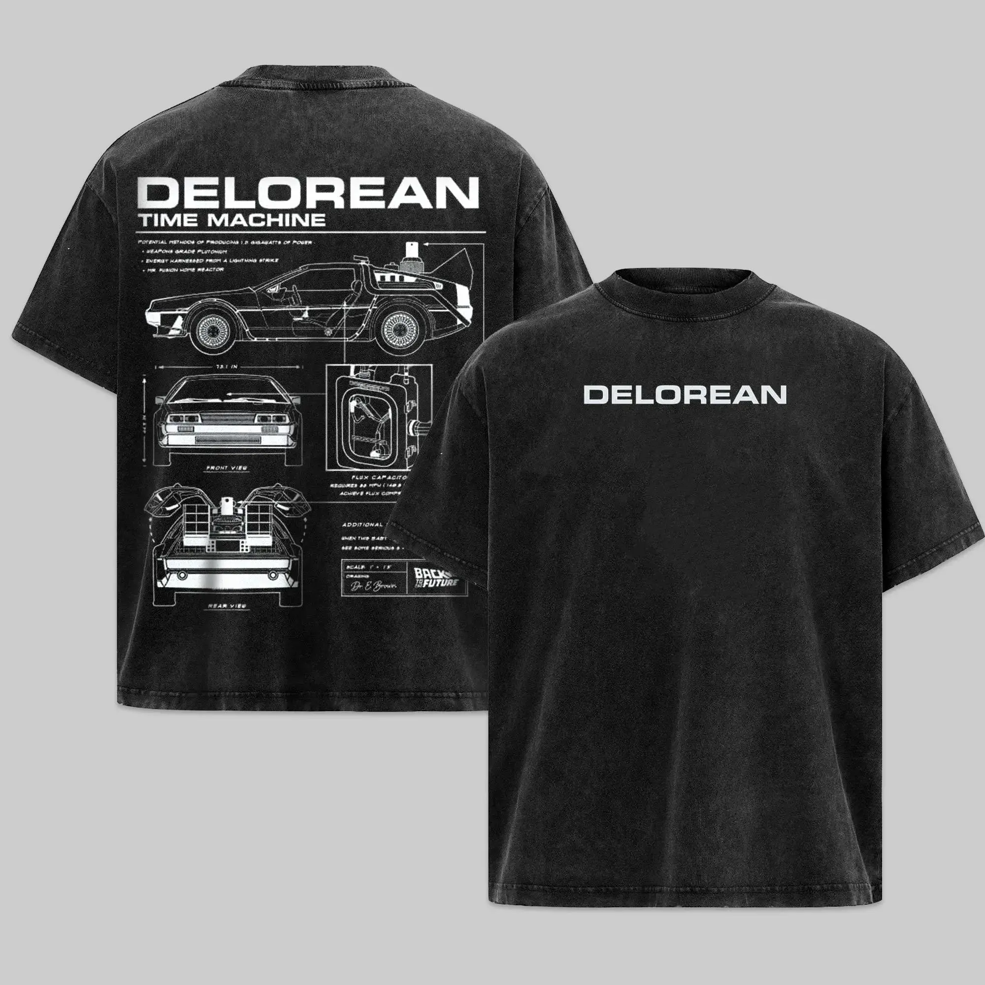 Vintage Washed DeLorean Super Car Graphic Tee Unisex Oversized Heavyweight Cotton Racing Shirt Retro Streetwear Trending Menswear Top