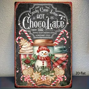Aluminum Sign 8x12 Inch Vintage Candy Cane Hot Chocolate Bar Retro Kitchen Wall Decor for Home Cafe Bar Restaurant