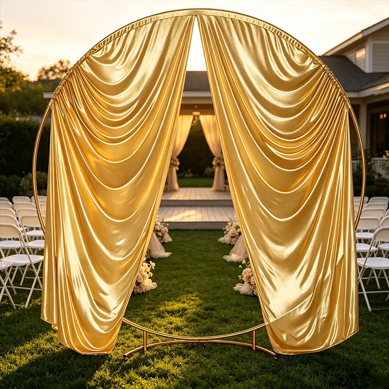 Gold Round Arch Backdrop Cover Only 8FT x 7.2FT, Rod Pocket Fabric Curtain for 7.2FT Circle Arch Stand, Wrinkle-Free Shimmer Background Cloth for Wedding, Birthday Party, Baby Shower, Photography Decor