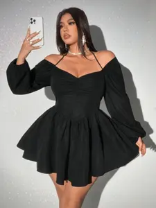 Women's Plus Size Casual Formal Dress, Sexy Open Shoulder Extra-Long Sleeve, Figure-Flattering Fall Fashion