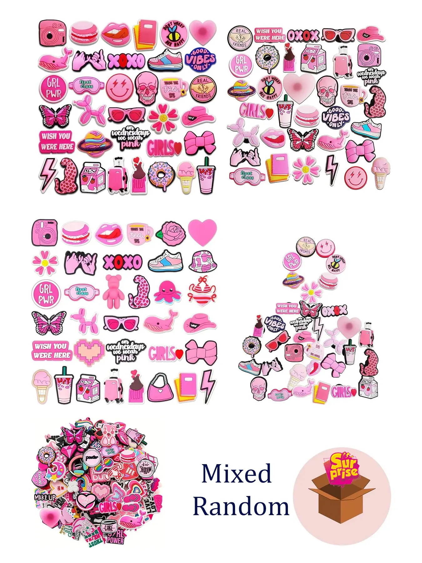 Random Shoe Charms DIY Mixed Pack, Hole Shoes Accessories, Casual Style, All Seasons, Cartoon Pattern, 20-30-50-100pcs