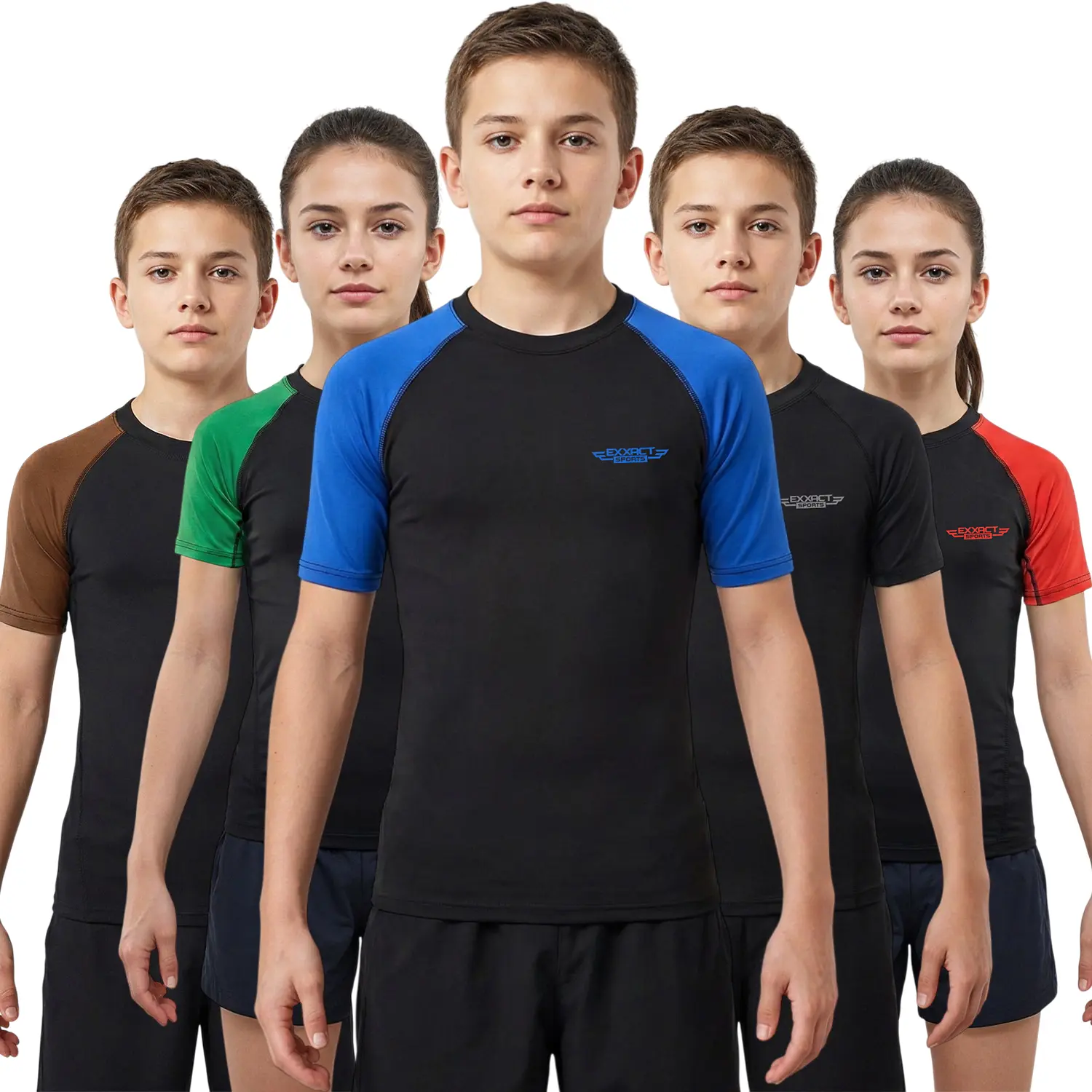 Exxact Sports Kids' Short Sleeve Graphic Jiu Jitsu Rash Guard, Compression Shirt with 4-Way Stretch & Anti-Odour Fabric for MMA, Wrestling, Boxing & Exercise