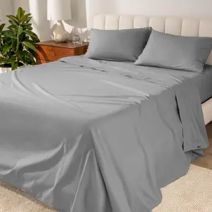 100% Queen Sheet - Crisp Percale Weave - 260 Count - Lightweight  -  Pillowcases (Queen, Light Grey)
