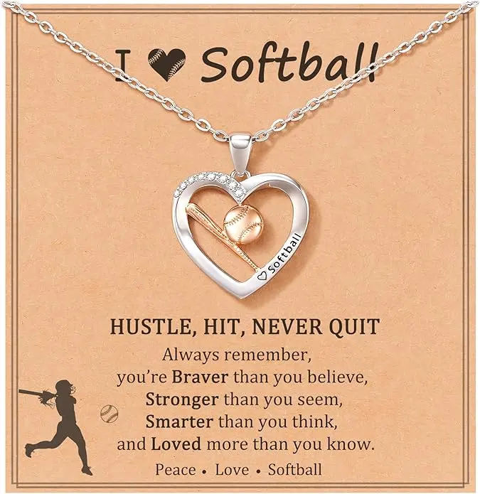 Softball Pendant Necklace for Girls and Teens, Cute Stainless Steel Sports Jewelry with 18+2" Adjustable Chain, Christmas Gift for Daughter, Sports Theme, Alloy Metal