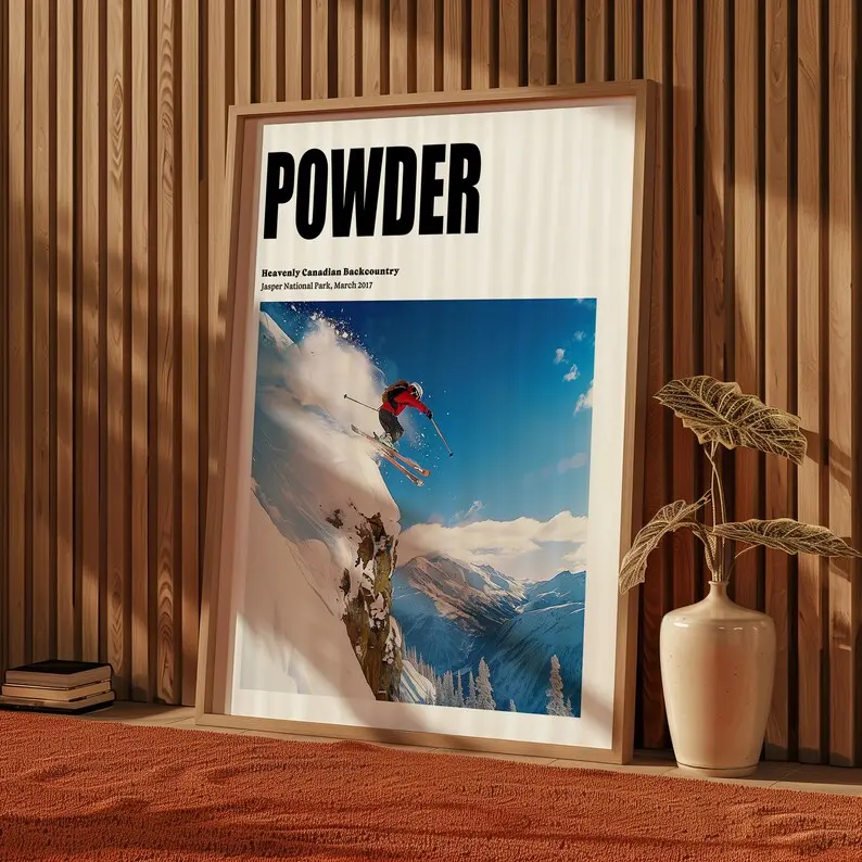 Skiing Poster, Skier Wall Art, Jasper National Park Retro Ski Poster, Outdoor Sports Backcountry Skiing Tour Poster For Ski Lovers Artistic Decor