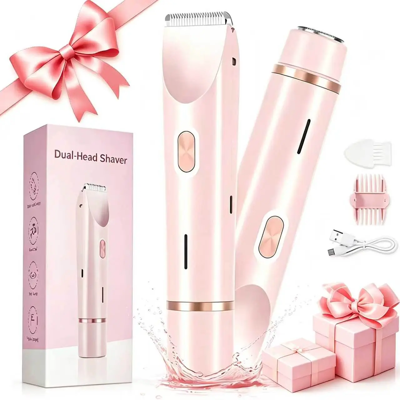 Mother'S Day Gift, 2 in 1 Electric Hair Removal Tool Trimmer for Women, Dual-head Electric Razors, Body & Facial Electric Shaver, Waterproof Wet & Dry Use Trimmer, Shaver for Women