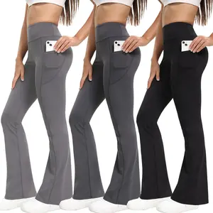 High Waist Flared Leggings 3-Piece Set - Butt Lifting Yoga Pants with Side Pockets, Stretchable Athletic Trousers for Women, Ideal for Gym, Dance & Daily Wear, Available in Two Curated Color Combo Options