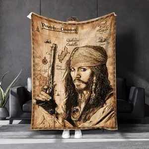 Pirate Pattern Blanket, Soft Throw Blanket, Air-conditioned Room Blanket, Warm Nap Blanket for Home & Office, Gift for Him, Bedroom Accessories