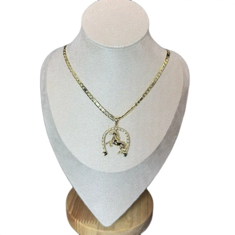 Gold Plated Horseshoe Pendant with 20 Inches Long Chain Cod 7005 Jewelry Accessory