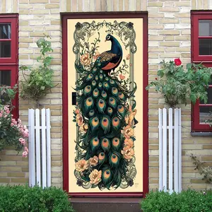 2pcs   Luxury Peacock Wall Sticker with European Retro Patterns Self Adhesive Removable Waterproof PVC Decal for Living Room Bedroom Home Decor Art Mural  Collage Self-Adhesive Door Sticker