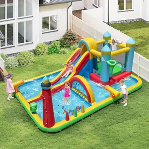 Costzon - Inflatable Water Slide With Air Blower, Inflatable Mighty Bounce House Jumper, Mega Water Park Bouncy Castle Combo for Kids Boys Girls Outdoor Backyard  Summer Gifts, mothersdaygift