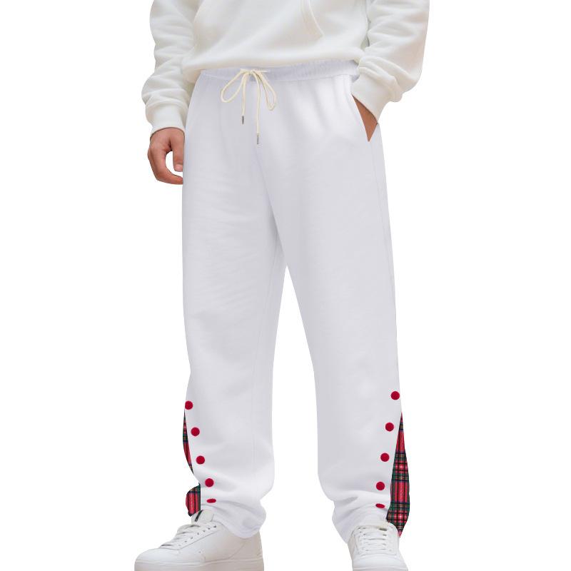 Contrast Color Drawstring No Fly Straight Track Sweatpants - White Solid Color Fitted Mid Waist Trousers with Micro Elasticity for All Seasons